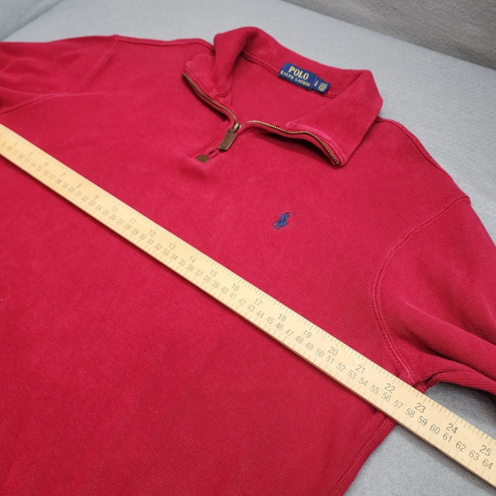 Polo Ralph Lauren Quarter Zip Pullover Red Ribbed Cotton Mens Large - Picture 7 of 8